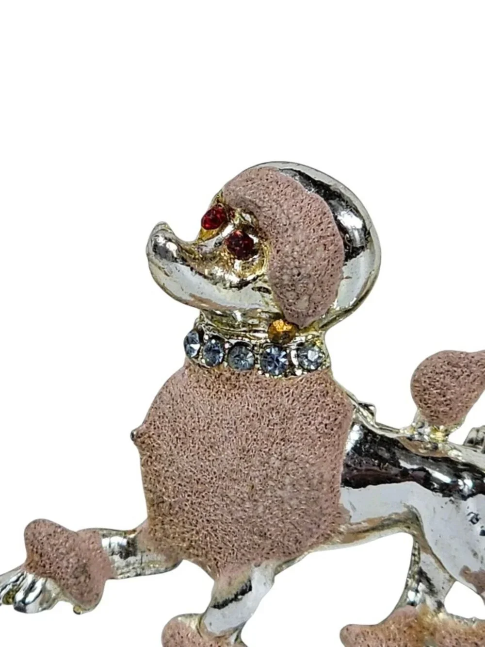 Pink Poodle Dog Brooch Pin Rhinestone Collar Textured Enamel Retro VTG